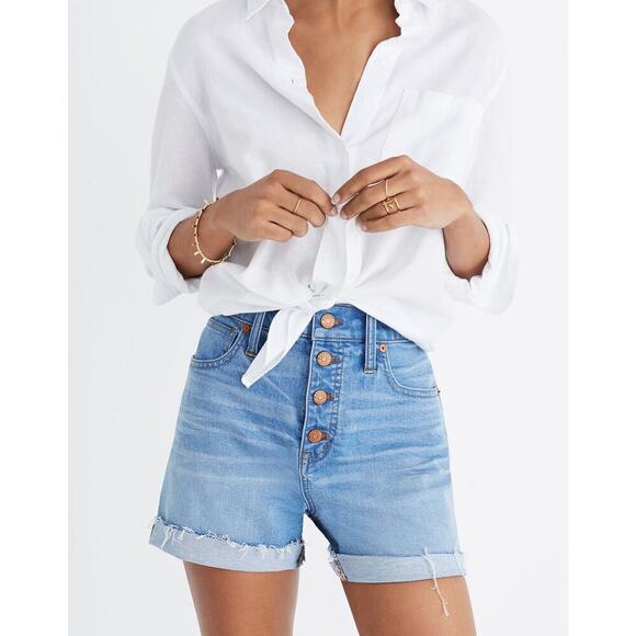 Madewell High Rise Button Fly Jean Shorts Light Blue Size 26 Casual Summer - Picture 1 of 6